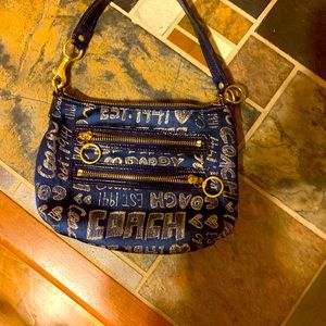 Coach blue and silver/gold poppy bag